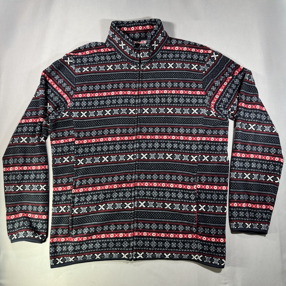 Uniqlo Mens XL Fair Isle Fleece Jacket Full Zip Navy Red Geometric Southwestern